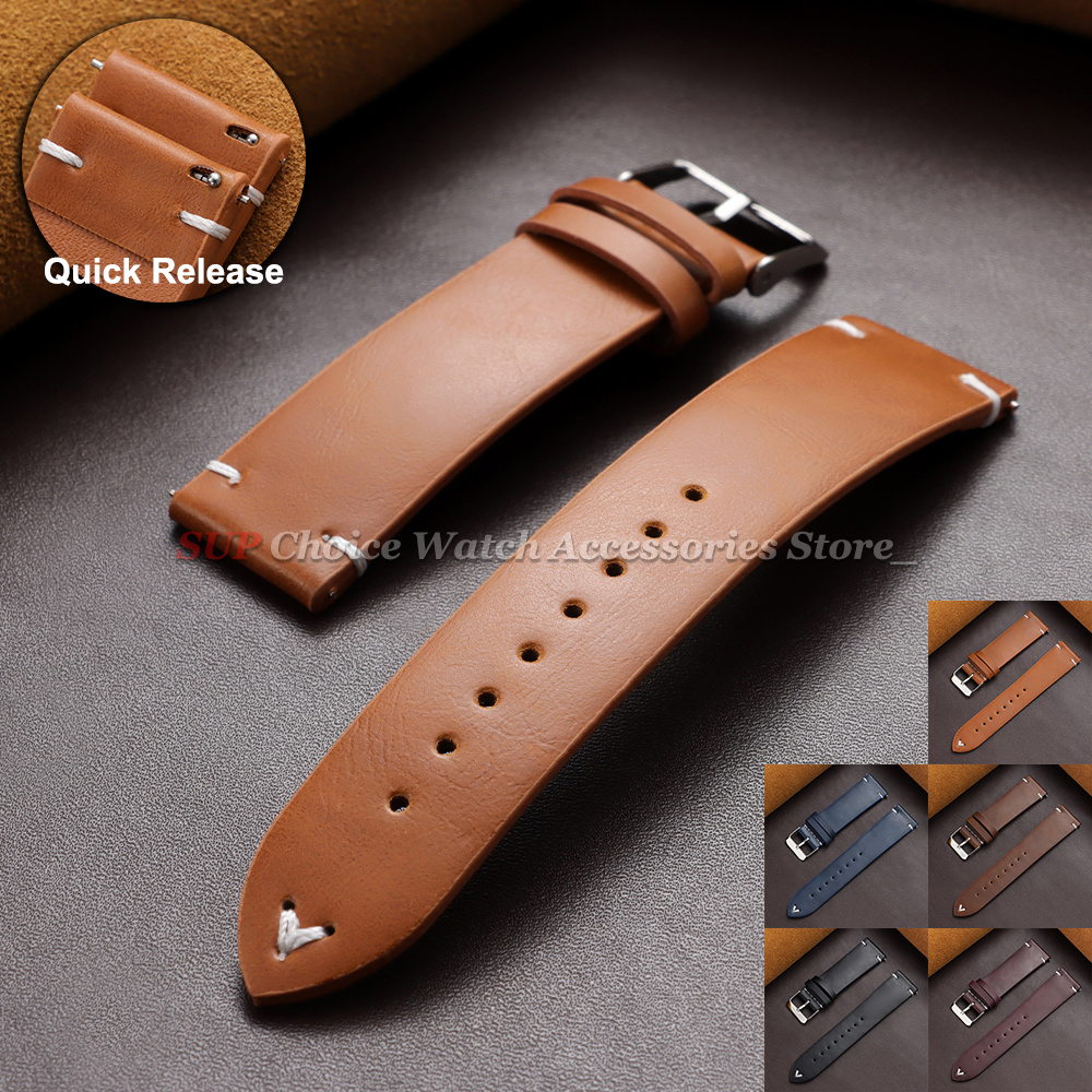 18mm 20mm 22mm Vintage Oil Wax - Leather Strap Quick Release 评论和价格