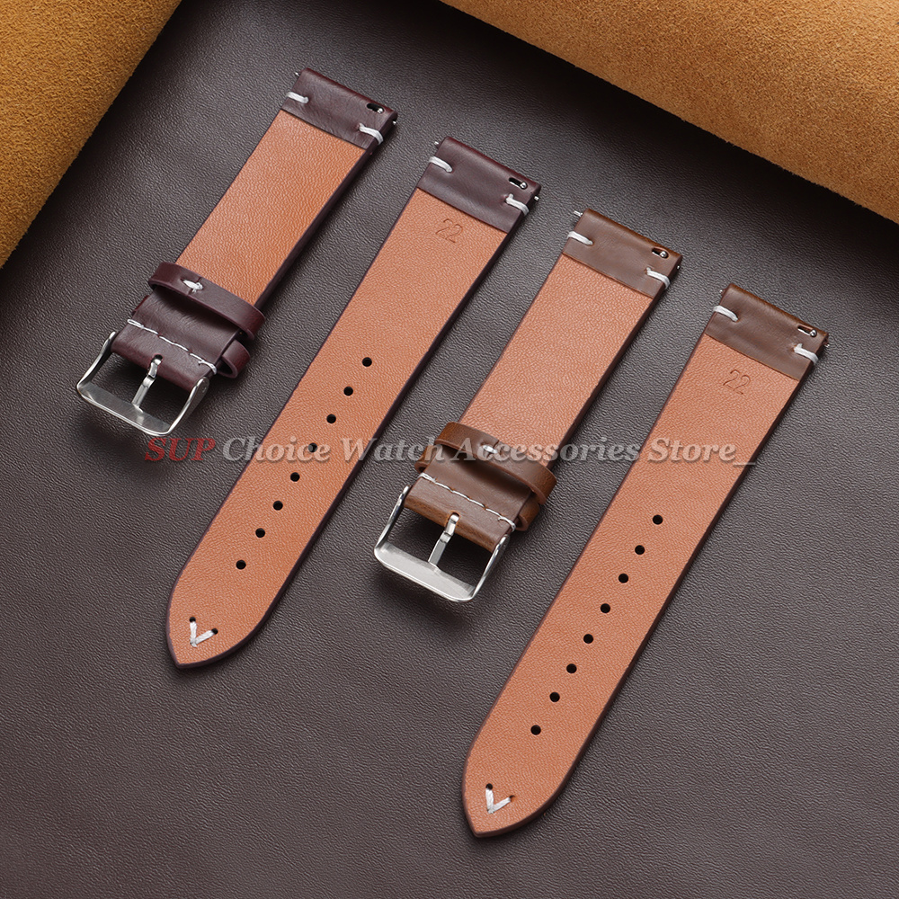 18mm 20mm 22mm Vintage Oil Wax - Leather Strap Quick Release 评论和价格