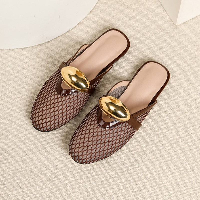 Summer Mesh Flat Slippers Wome - Mesh Strap Metal 评论和价格
