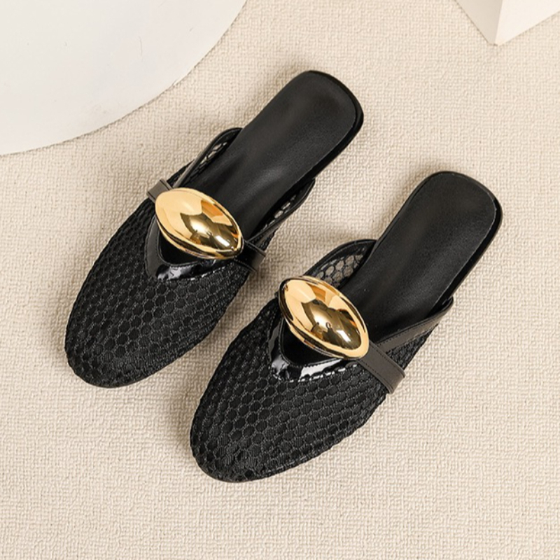 Summer Mesh Flat Slippers Wome - Mesh Strap Metal 评论和价格