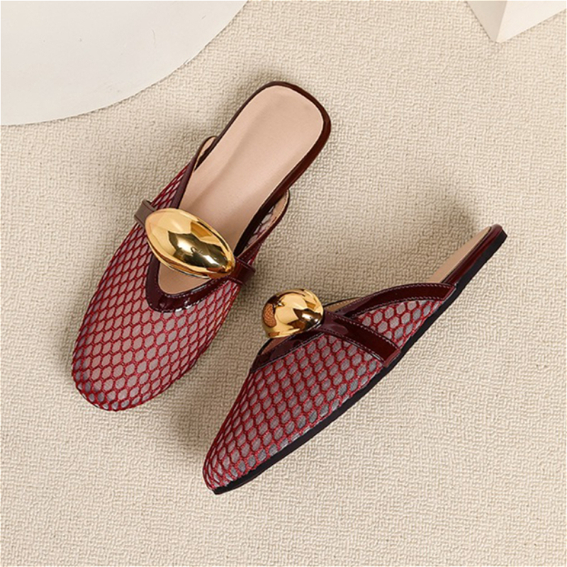 Summer Mesh Flat Slippers Wome - Mesh Strap Metal 评论和价格