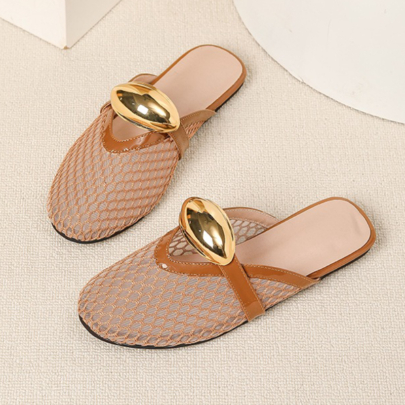 Summer Mesh Flat Slippers Wome - Mesh Strap Metal 评论和价格
