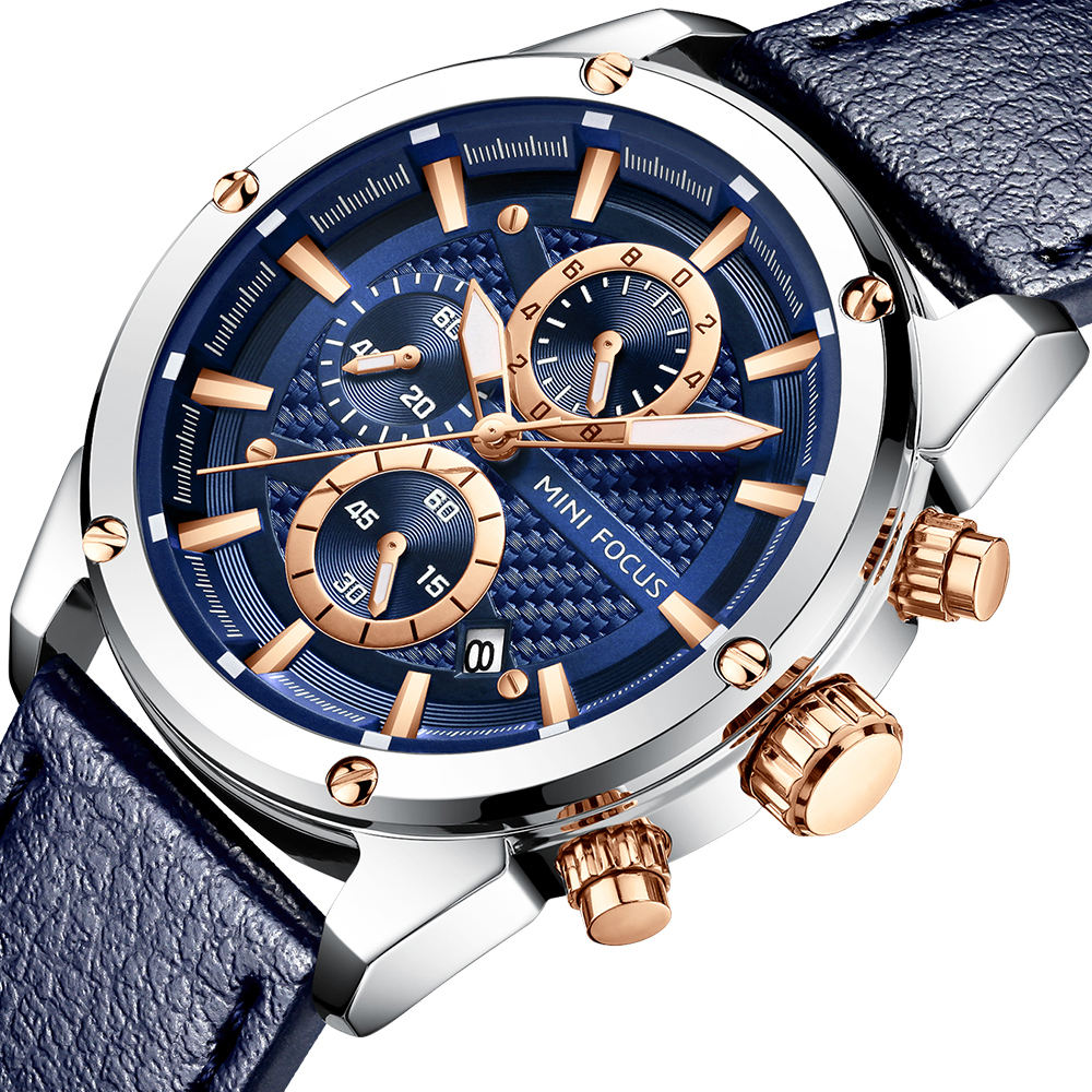 MINI FOCUS Business Quartz Wat - Leather Watch Band Men 评论和价格