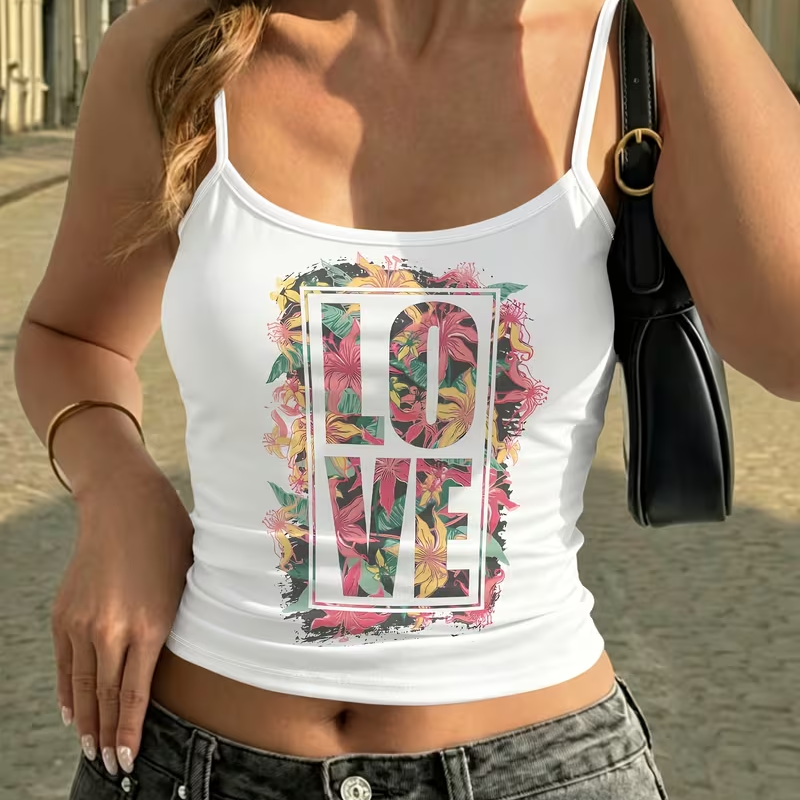 Women Y2K Floral LOVE Print To - Tropic Strap Vintage 评论和价格